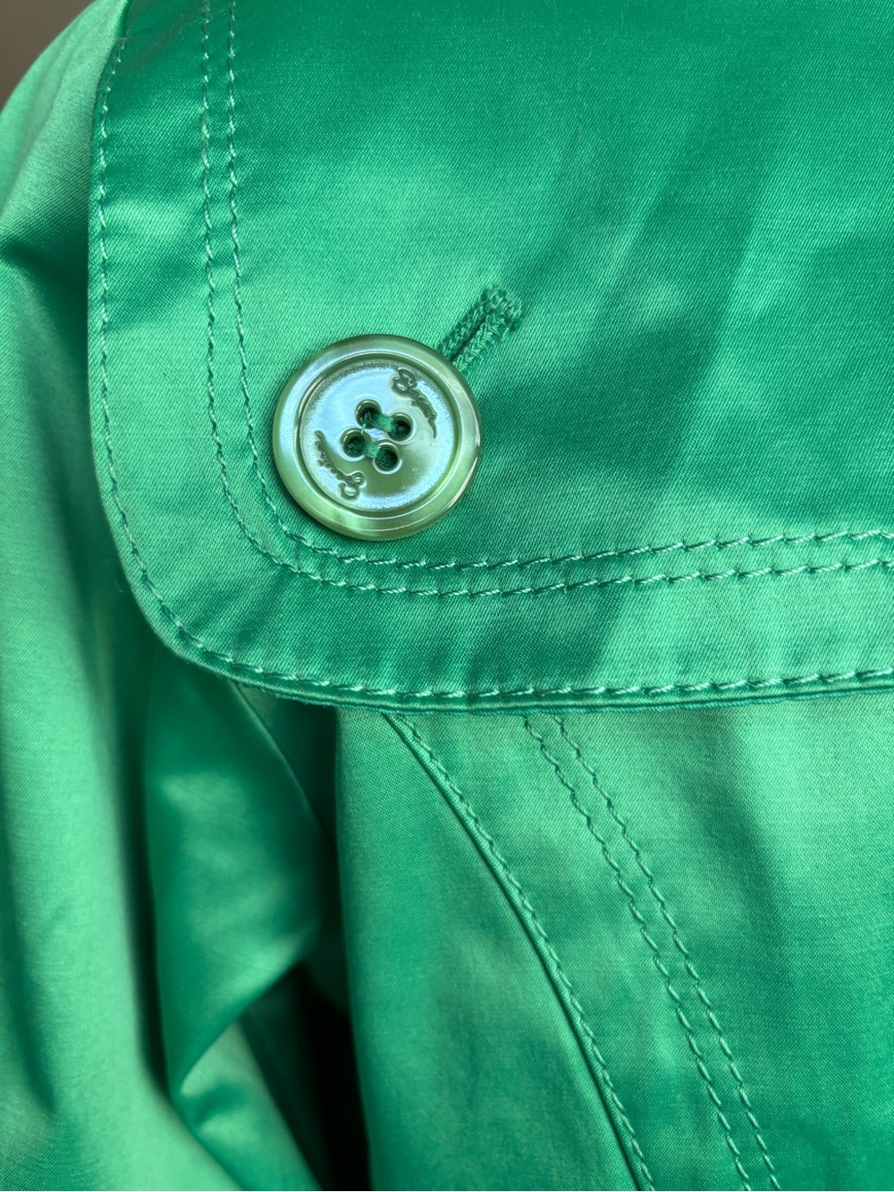 Jessica Simpson Green Satin Double-Breasted Trench Coat with Belt - Picture 11 of 15
